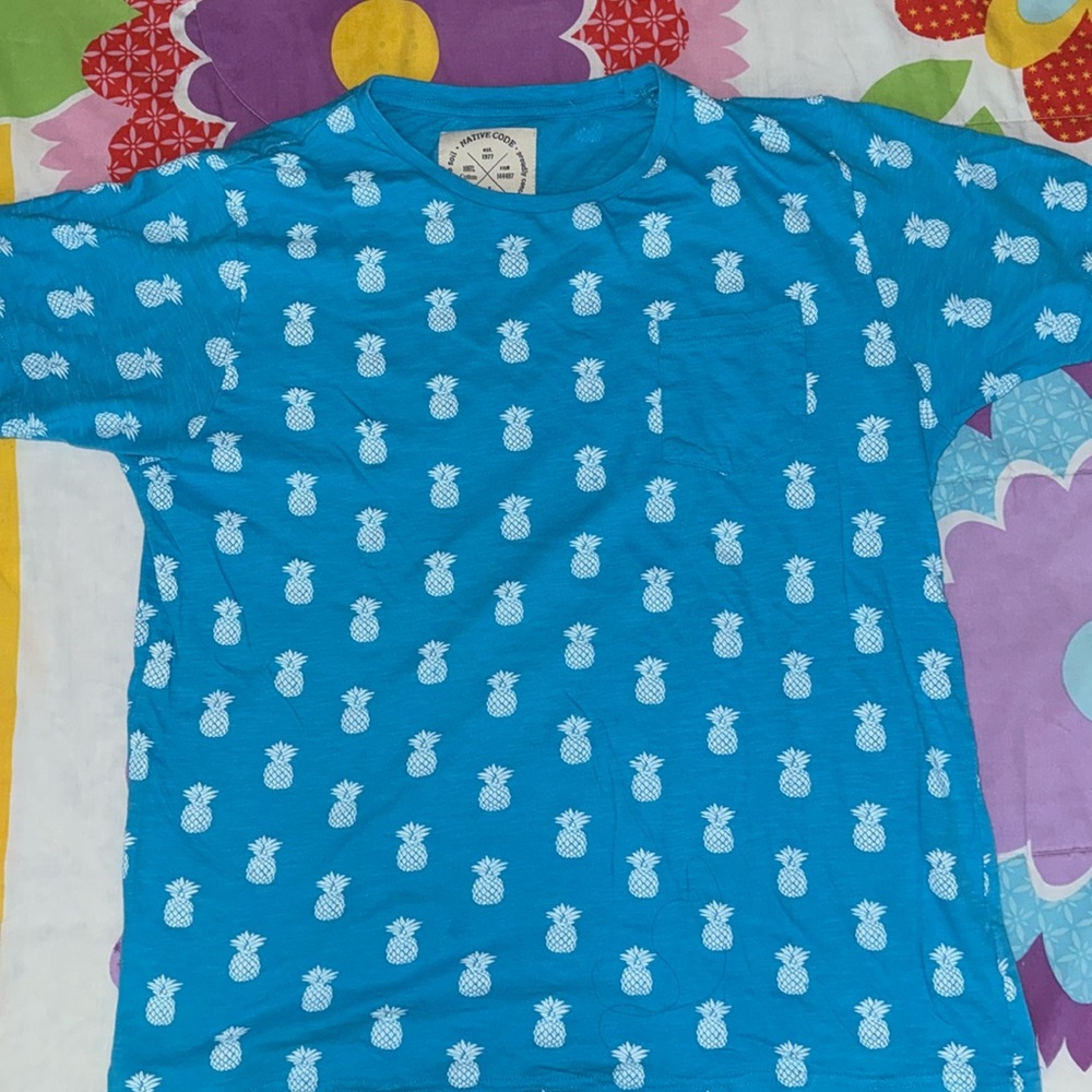 Blue Pineapple Print Shirt (L)